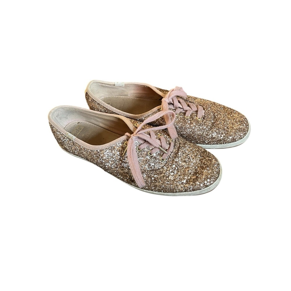 Keds x Kate Spade New York Womens Champion Glitter Sneakers in Rose Gold Sz 8.